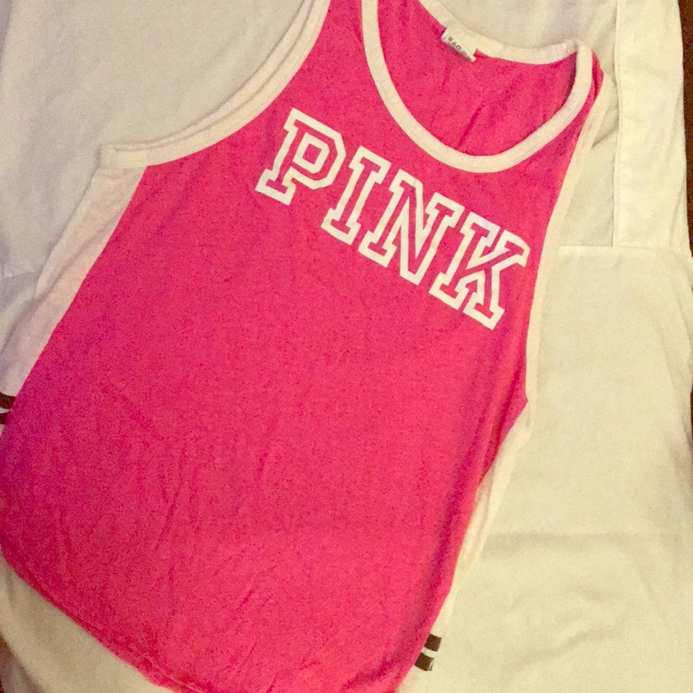 PINK tank top pink and white size medium